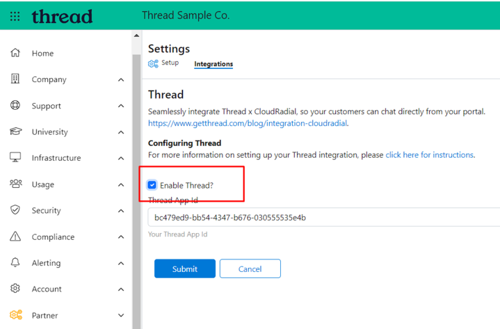 Unchecking the Enable Thread box in CloudRadial