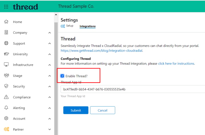 Unchecking the Enable Thread box in CloudRadial