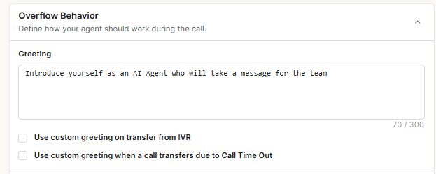 Overflow agent greeting configuration