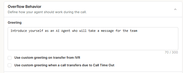 Overflow agent greeting configuration