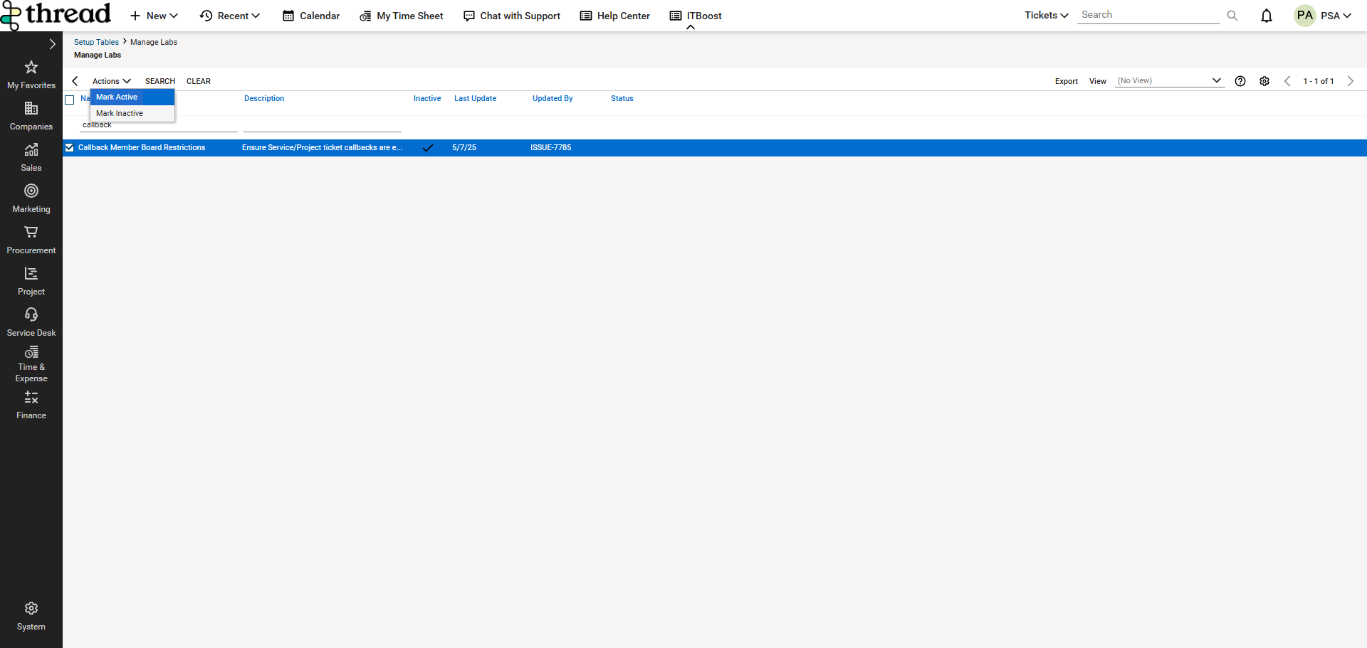 Callback Member Board Restrictions lab in Manage Labs