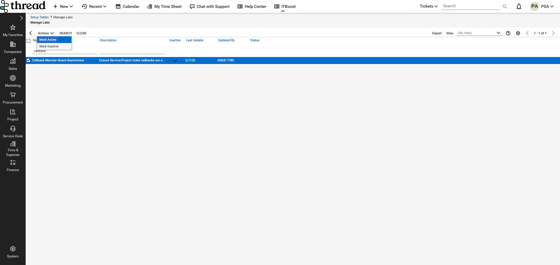 Callback Member Board Restrictions lab in Manage Labs