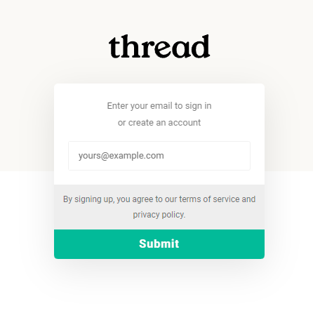 Thread workspace sign-up email entry screen