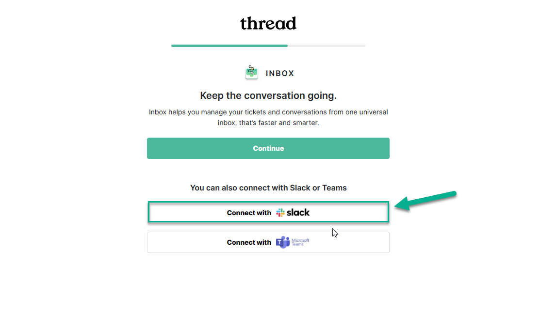 Connect with Slack option in the Thread Admin Panel