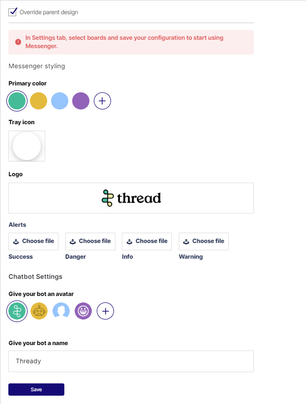 Design tab override for an individual client