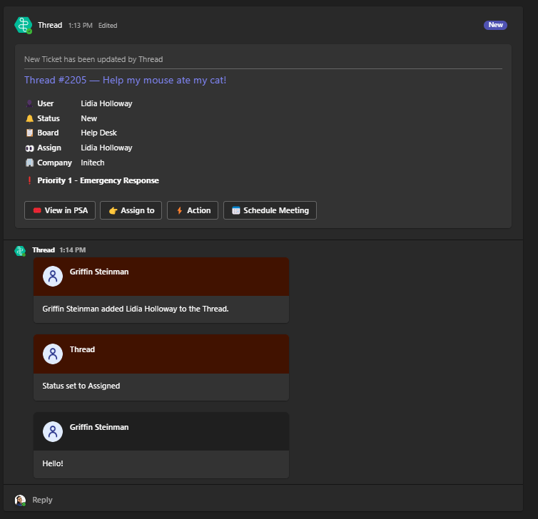 Assigned-owner notification in Teams