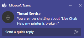 Teams notification confirming a service request was created