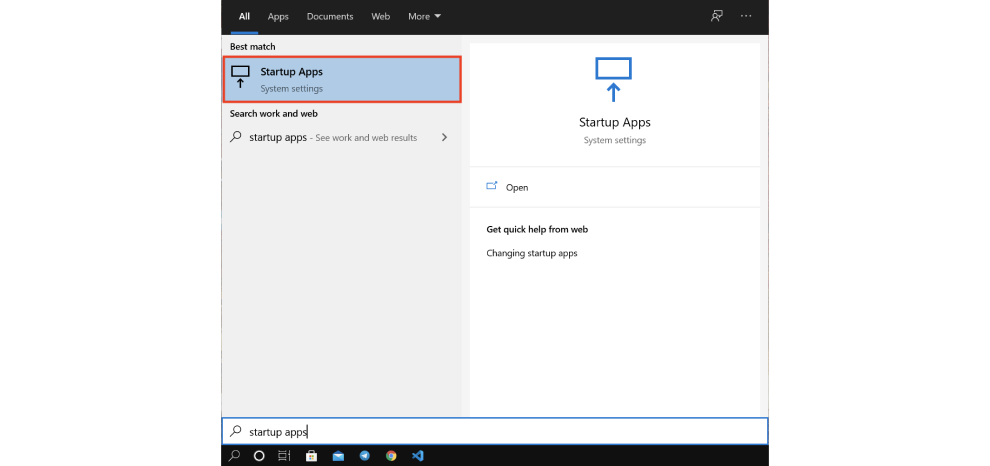 Windows Settings startup apps list showing Messenger enabled