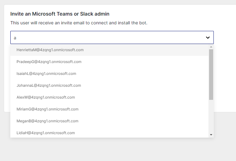 Contact selector for sending a Slack deployment email invite