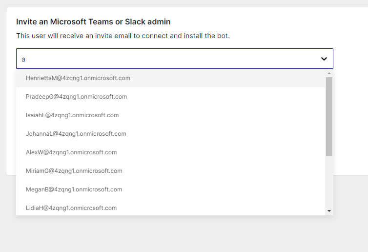 Contact selector for sending a Slack deployment email invite
