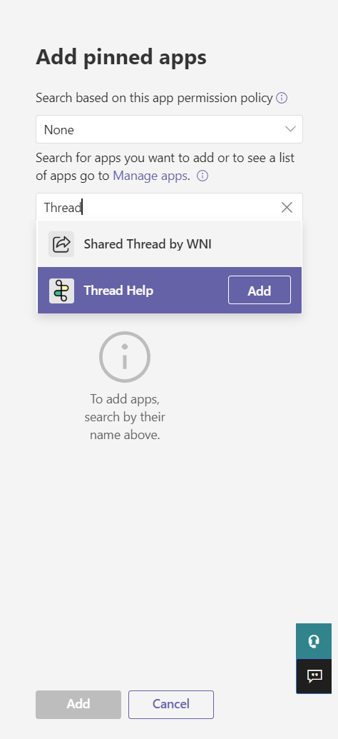 Add installed apps sidebar with the custom Thread app selected