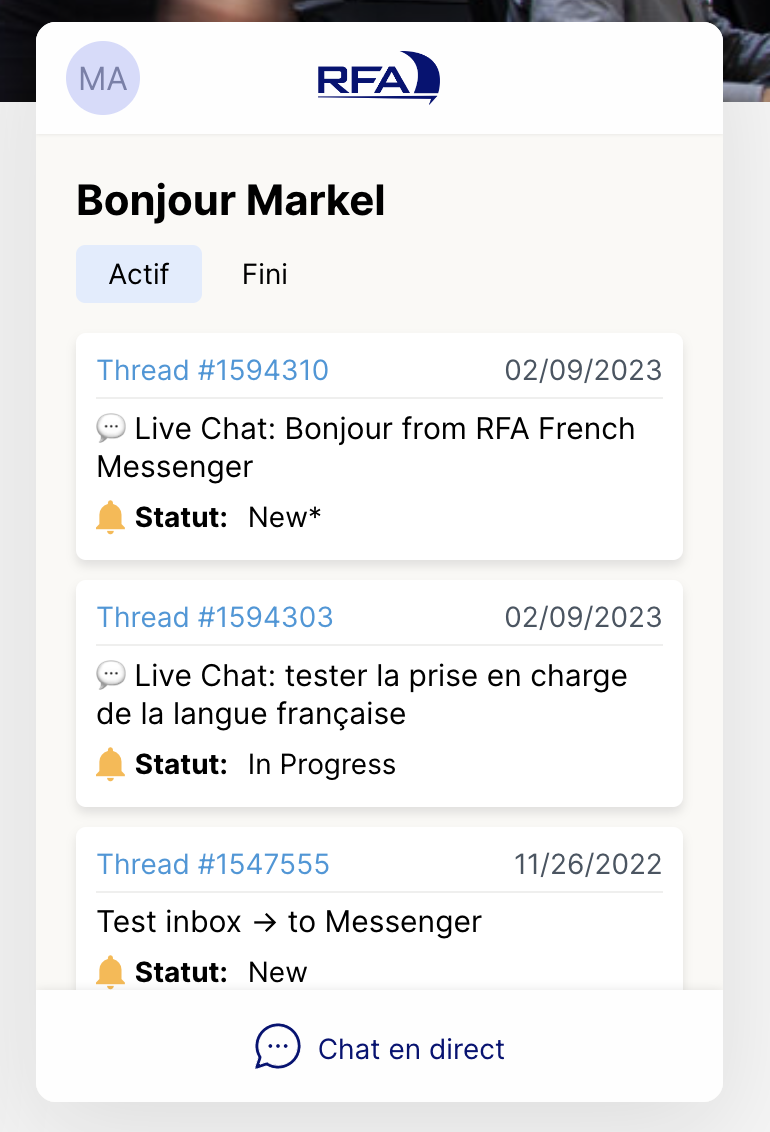 End customer experience in Messenger with the interface in French