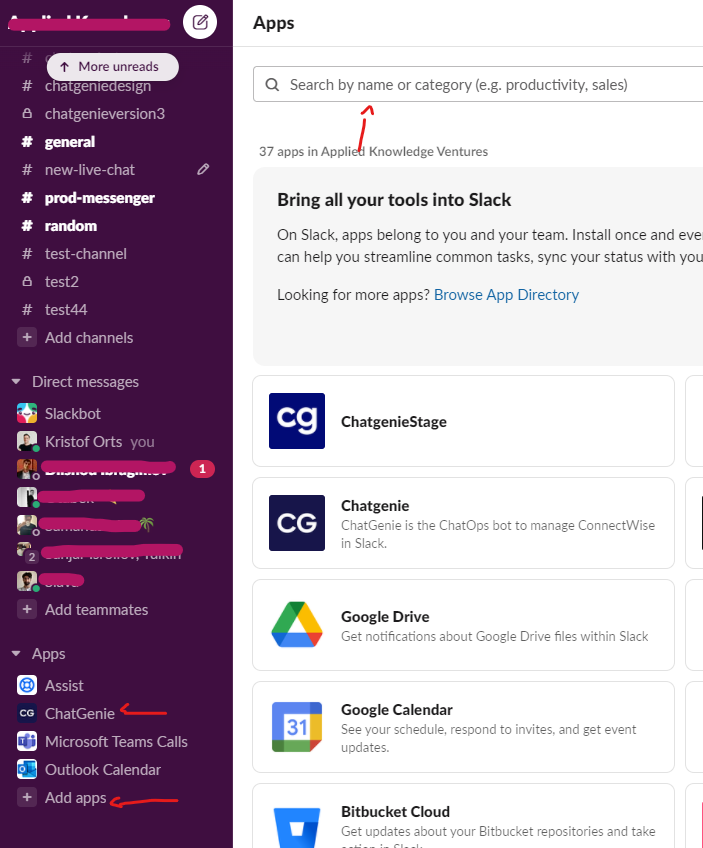 Adding the app manually from the Slack Add app browser