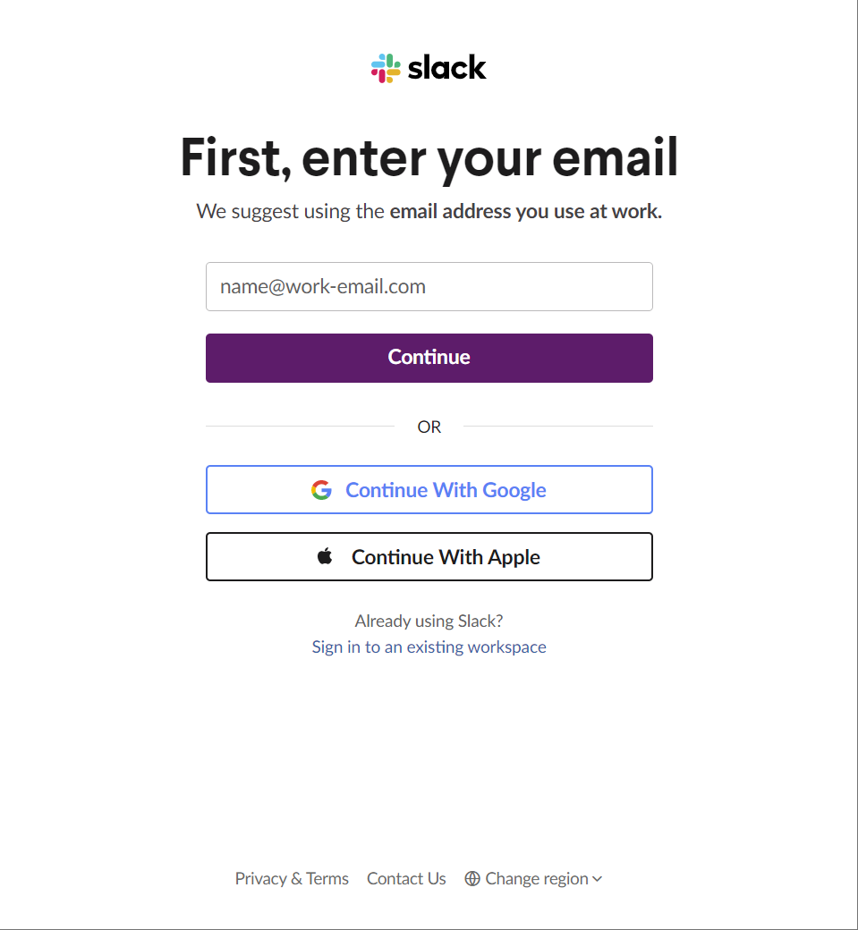Slack sign-up email entry field