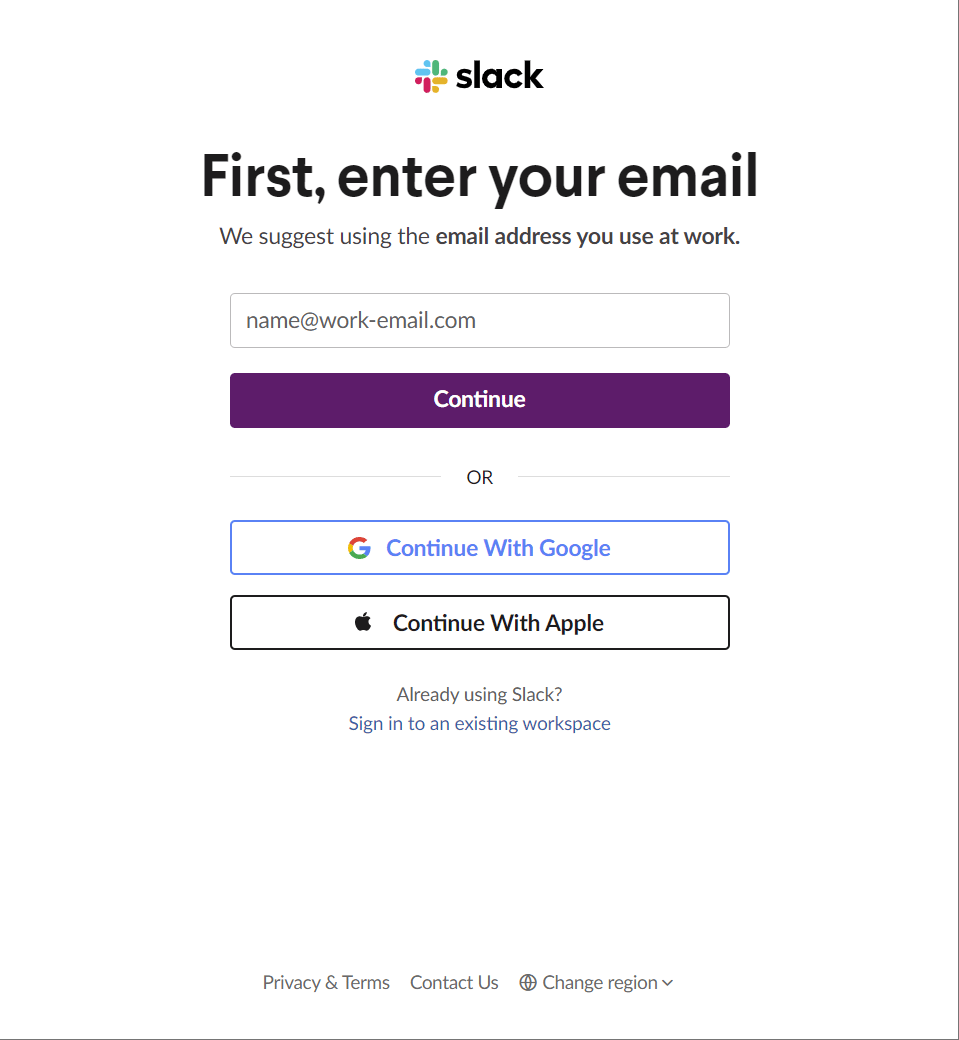 Slack sign-up email entry field