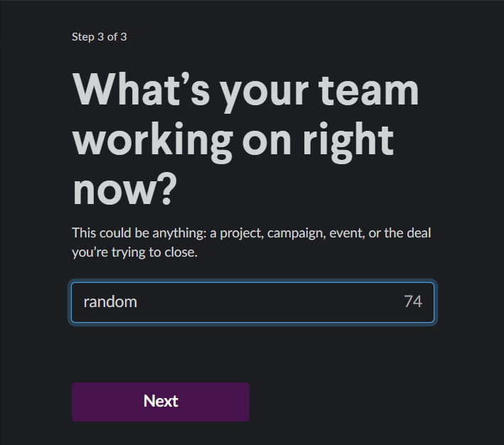 Final step of Slack workspace creation