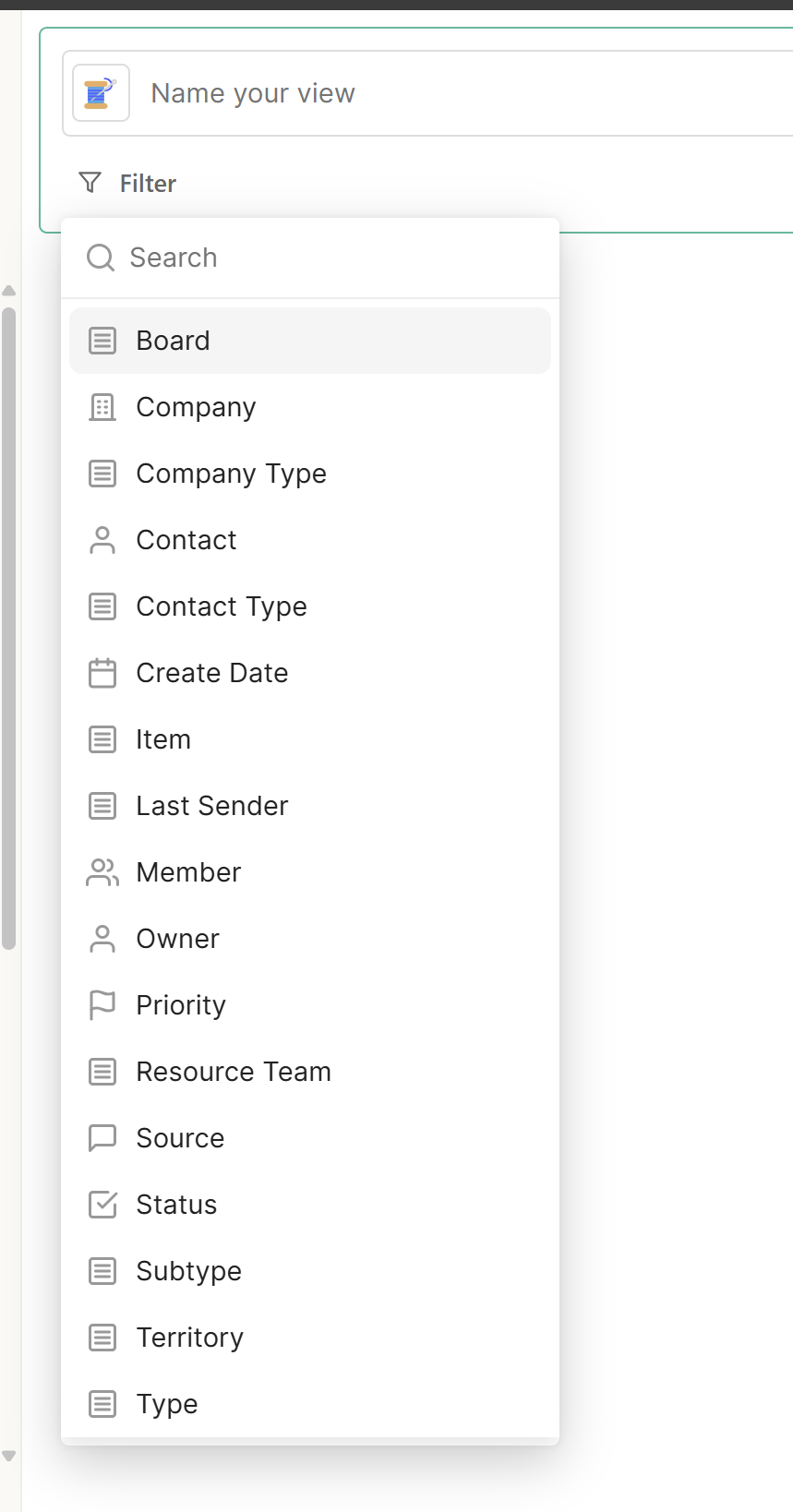 Setting filter options for the view