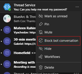 Blocking the bot conversation in Teams chats
