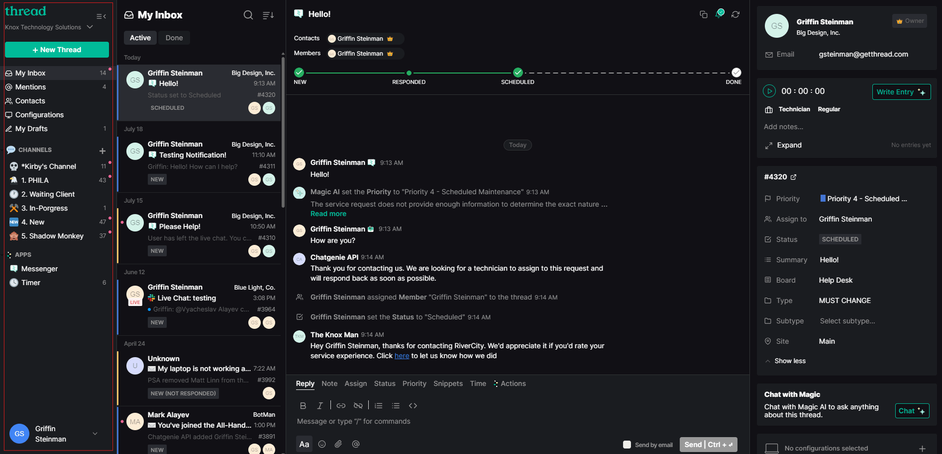 The Inbox interface