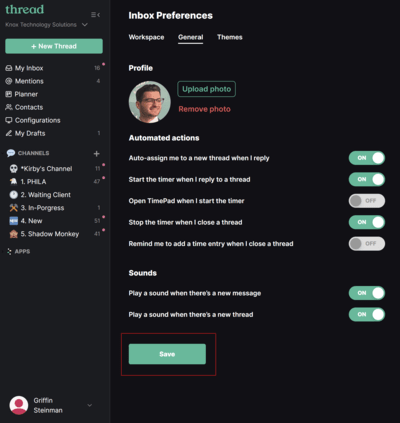 Updating your avatar from Inbox Preferences