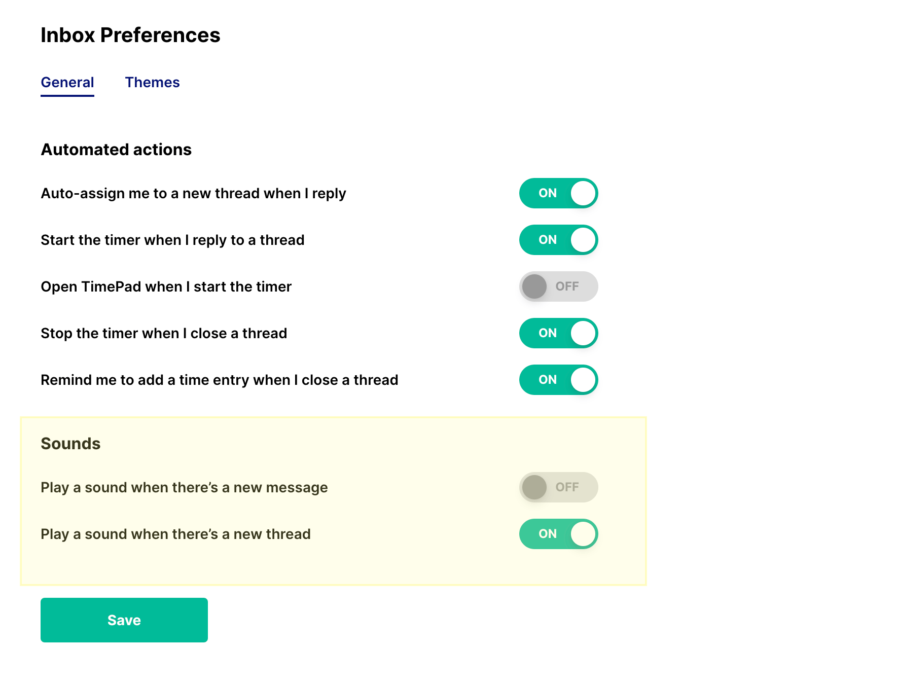 Chat platform notification settings in Thread Admin