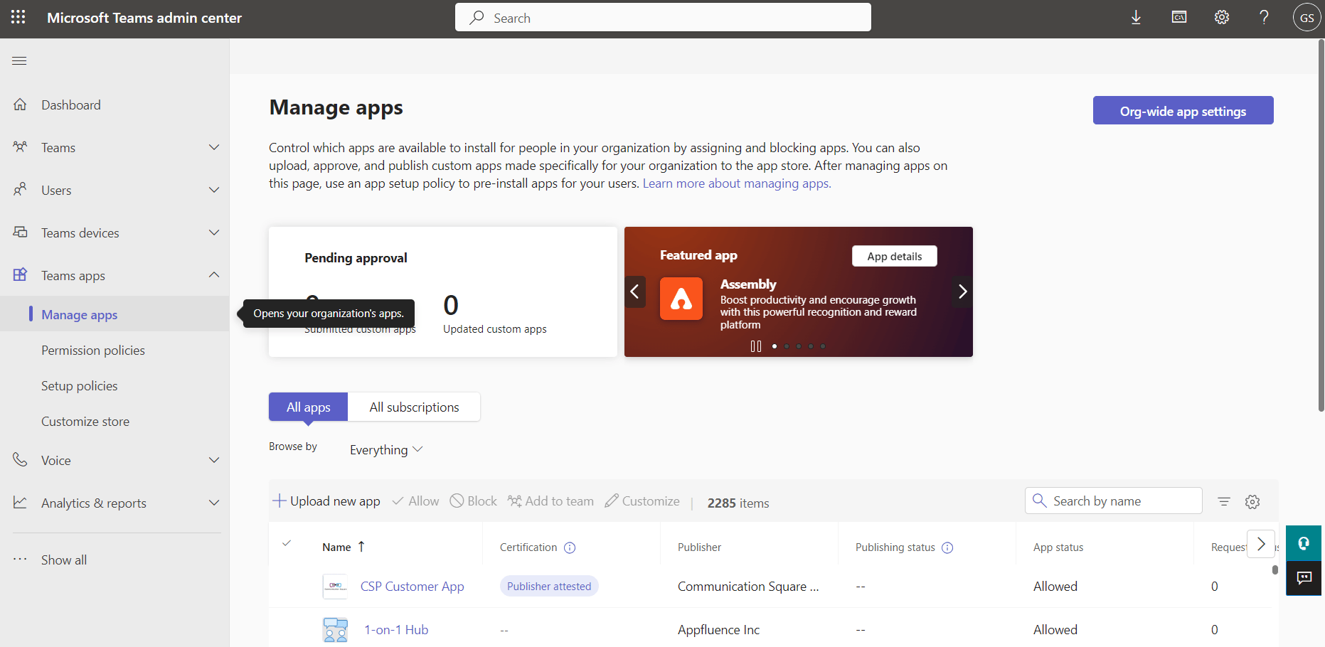 Manage Apps under Teams Apps in the Microsoft Teams Admin Portal