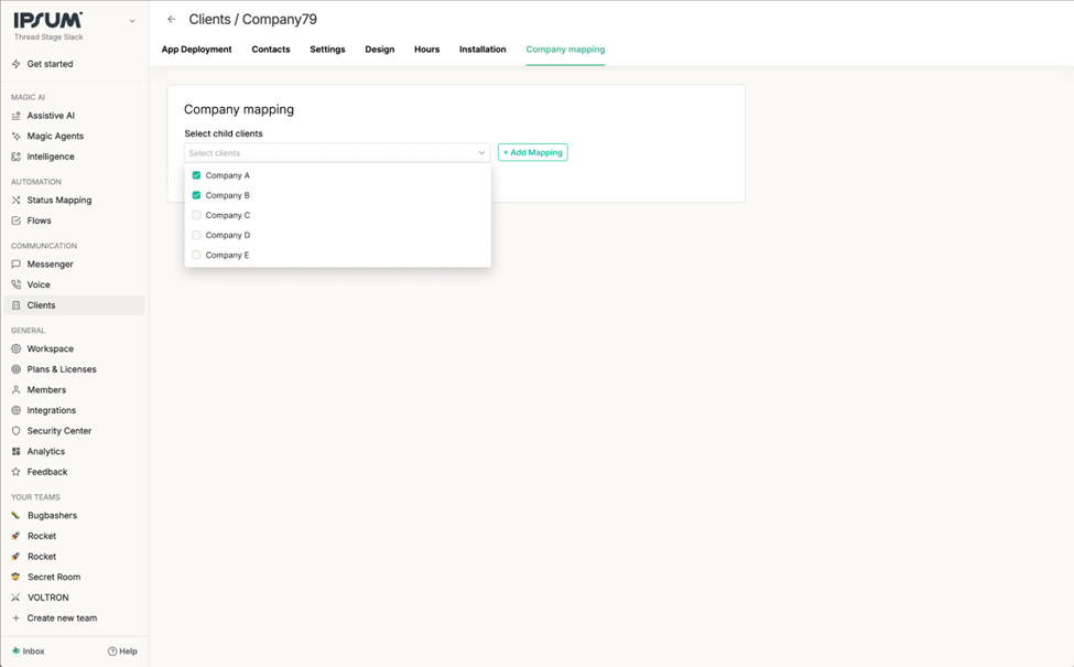Selecting child accounts and adding a mapping