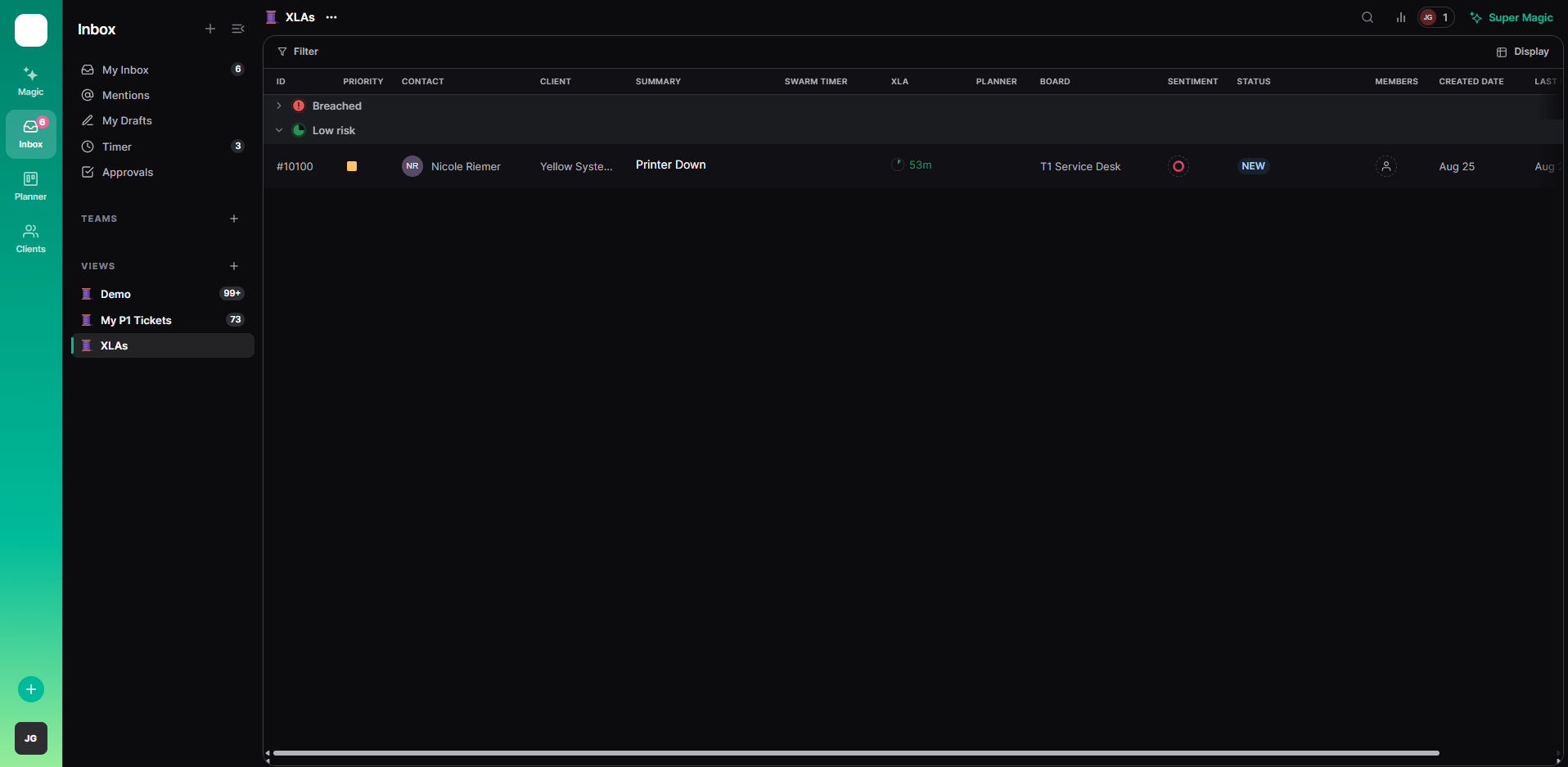 Display menu with XLA selected as the grouping option