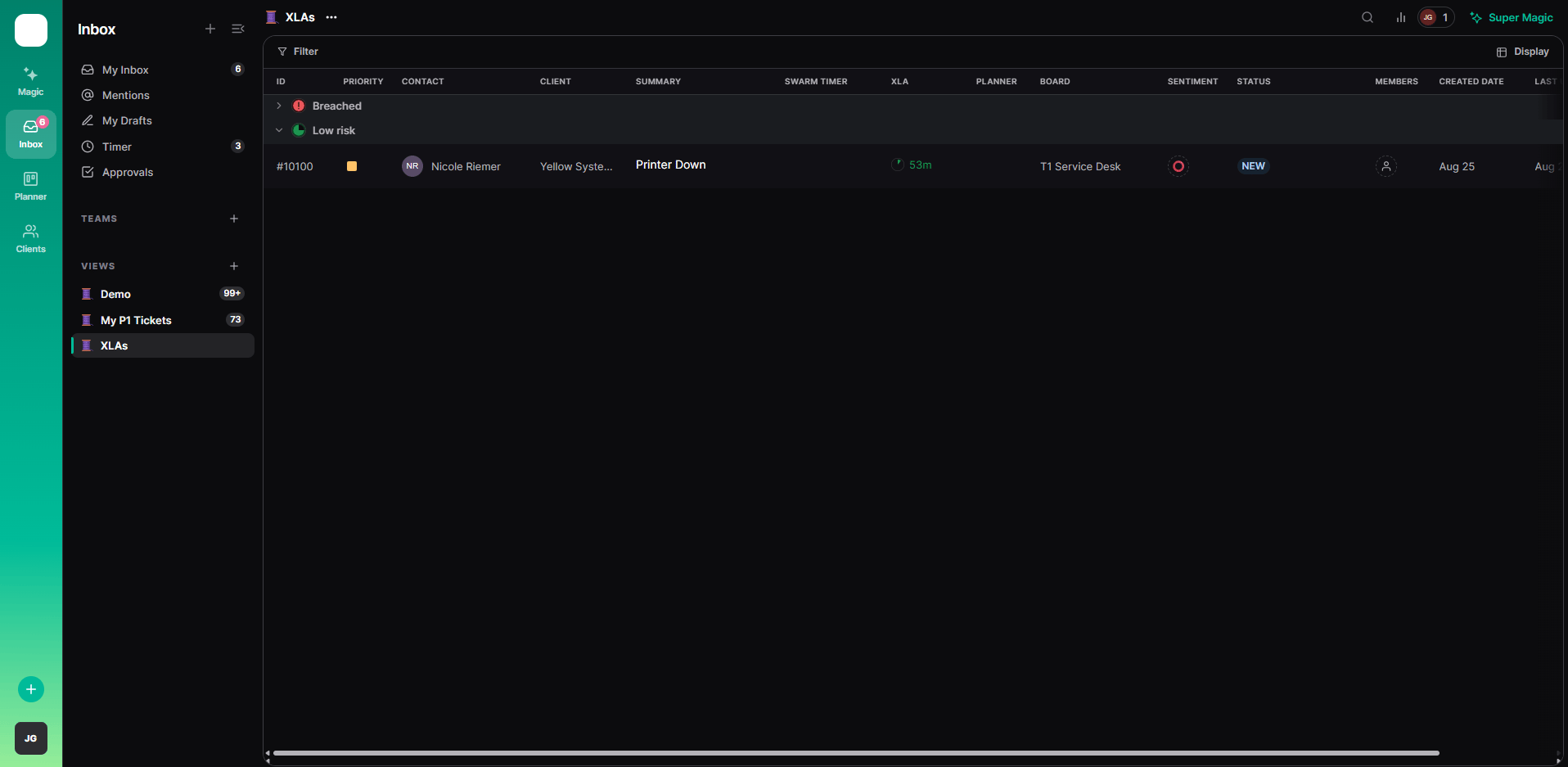 Display menu with XLA selected as the grouping option