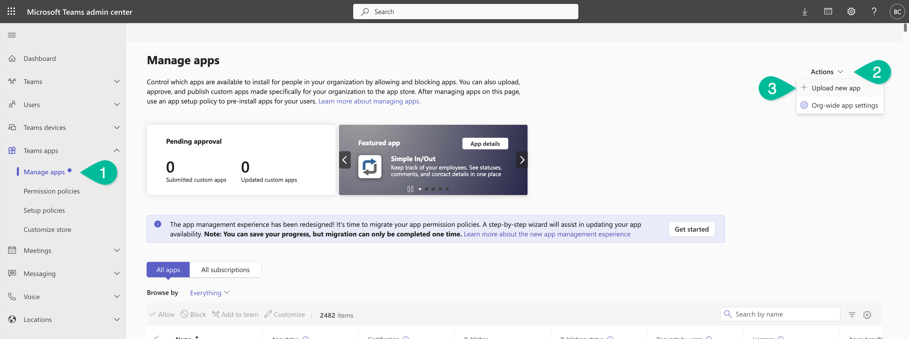 Manage Apps page under Teams Apps in the Microsoft Teams admin center