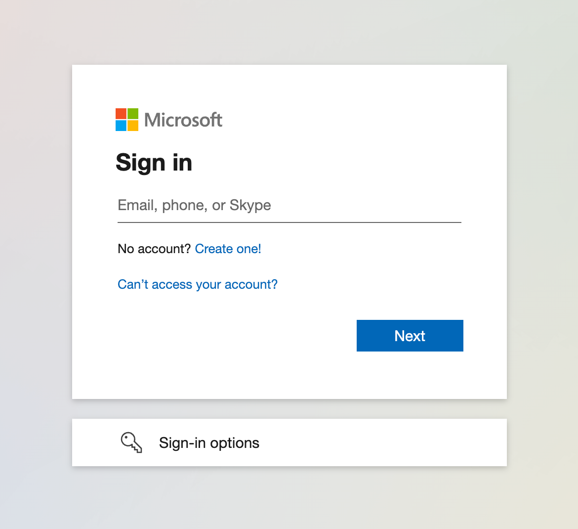 Microsoft Online sign-in page requesting administrator credentials