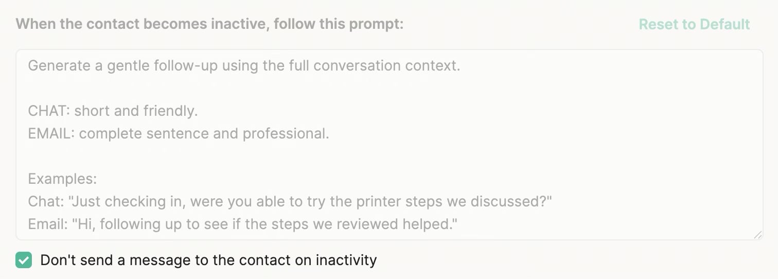 Silence timeout message setting