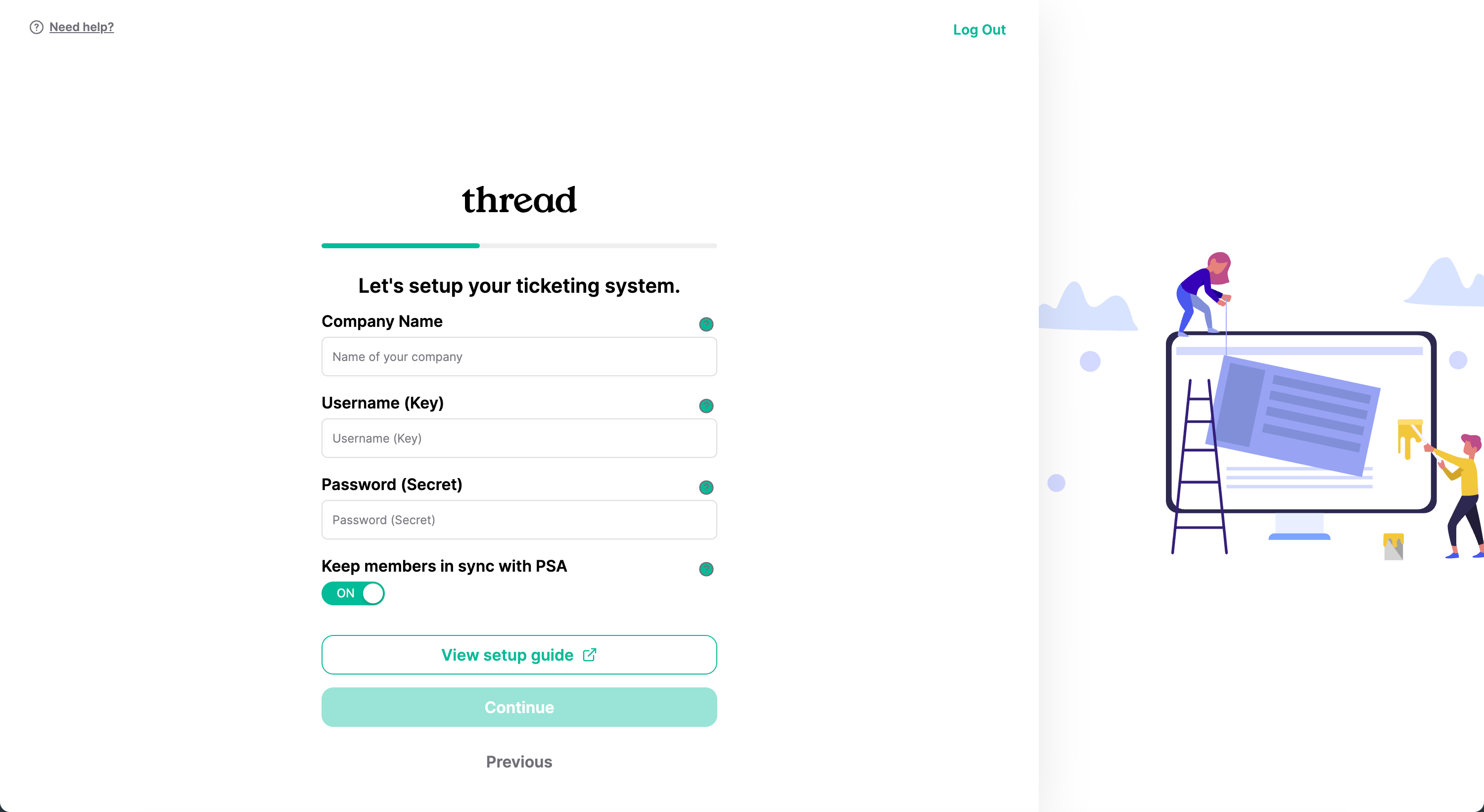 Autotask API credentials entry screen in the platform setup