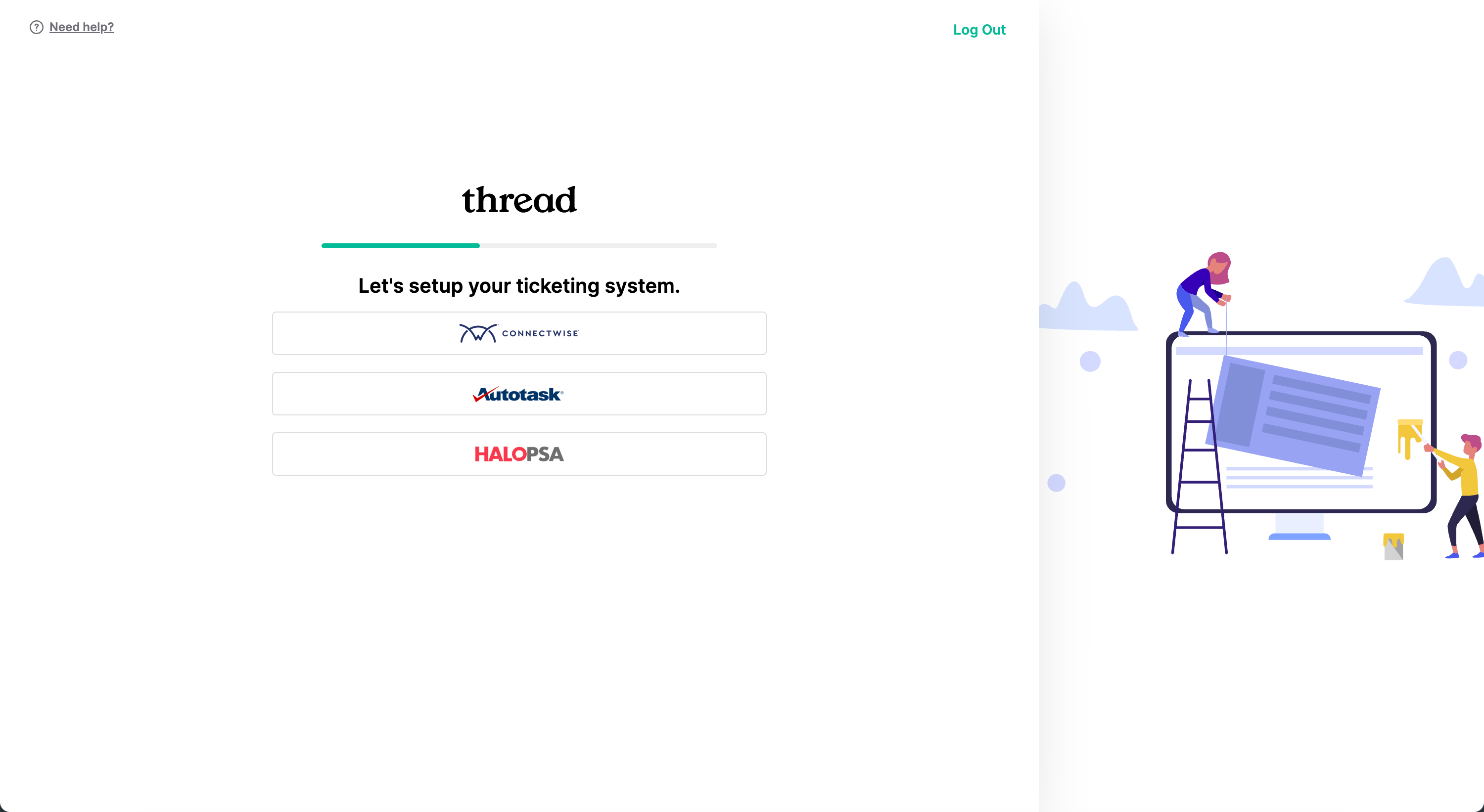 Select your ticketing system to integrate with Thread