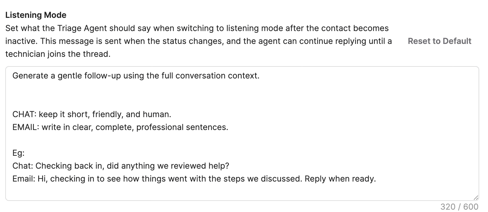 Customizing the Listening Mode timeout message prompt