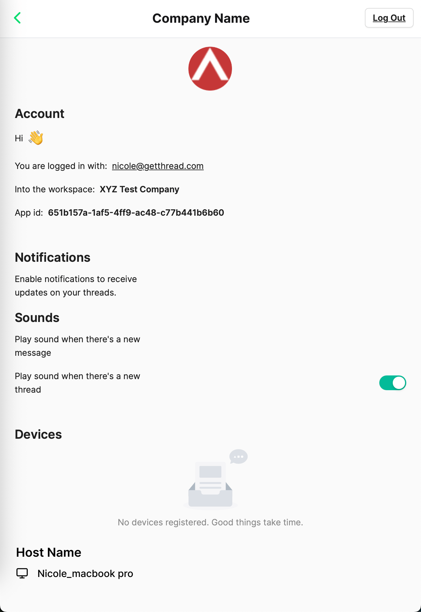 Device hostname shown alongside a Kiosk conversation