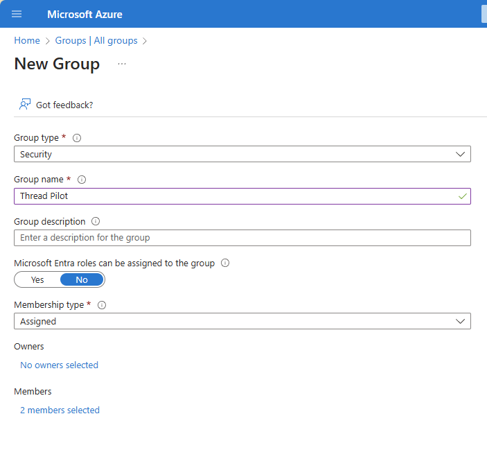 Entra ID group configured with the target users