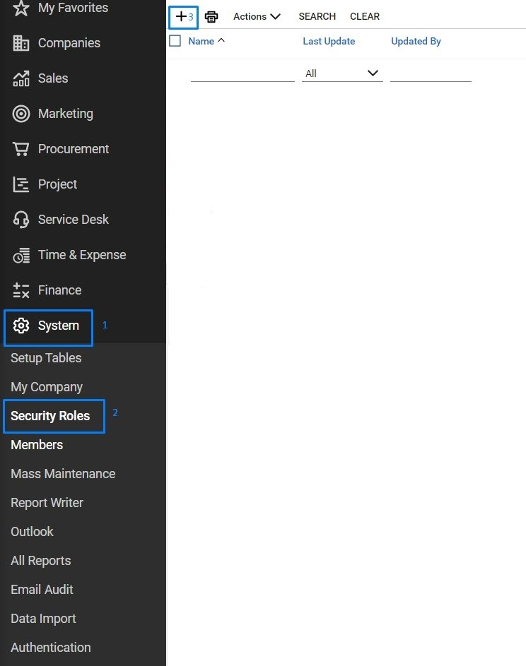 System → Security Roles with the add button in ConnectWise