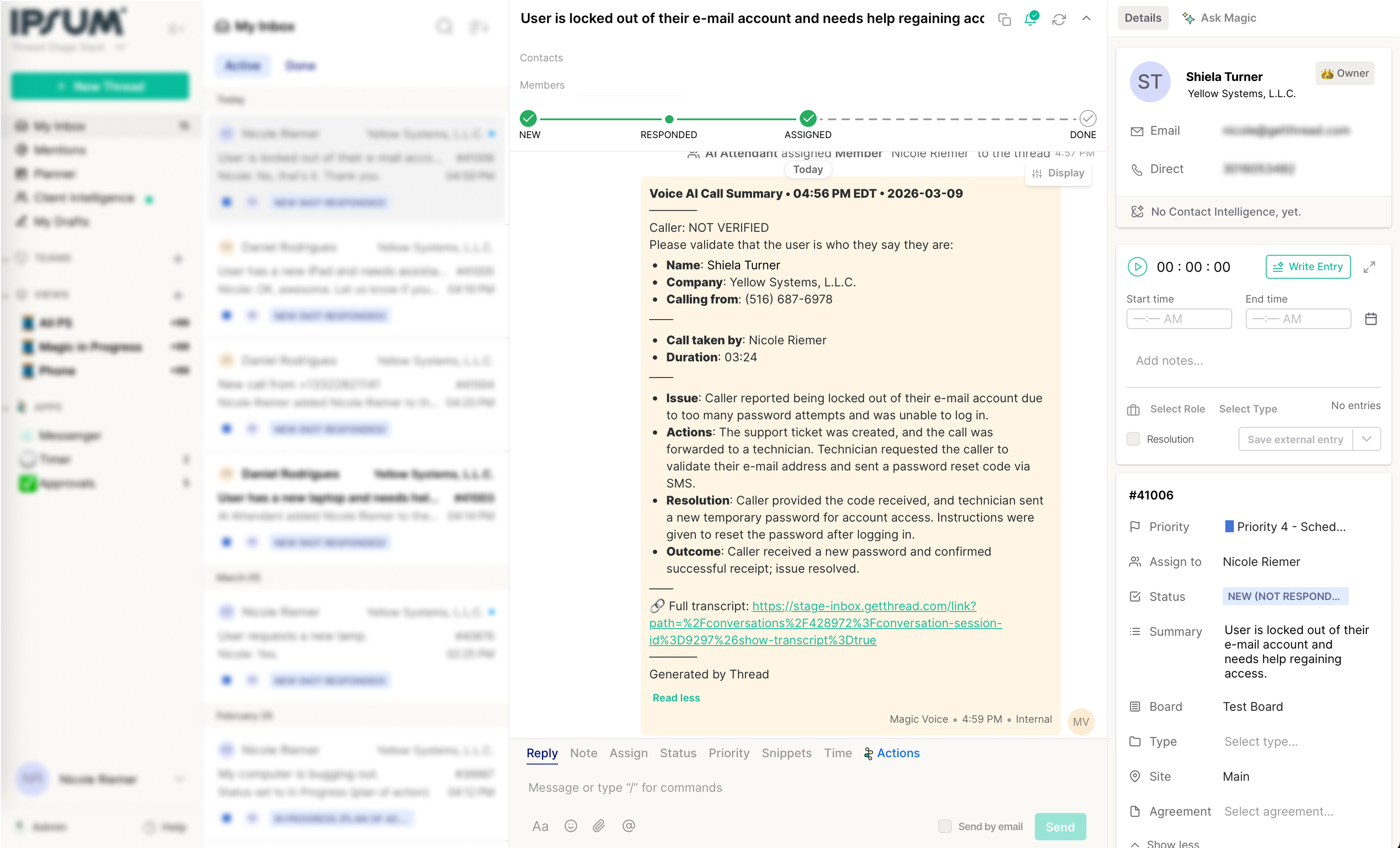 AI call recap example