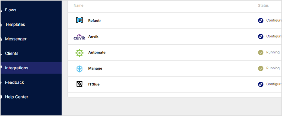 Automate option in the integrations list