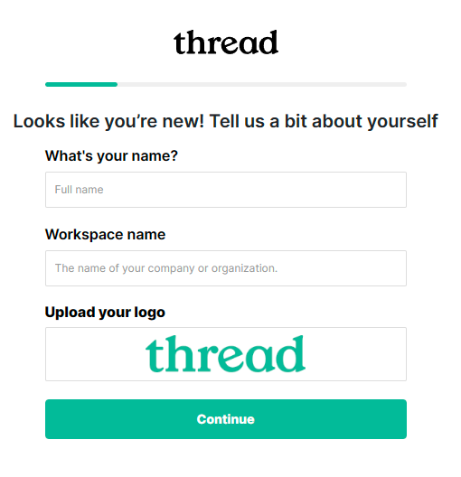 Workspace name and logo setup screen