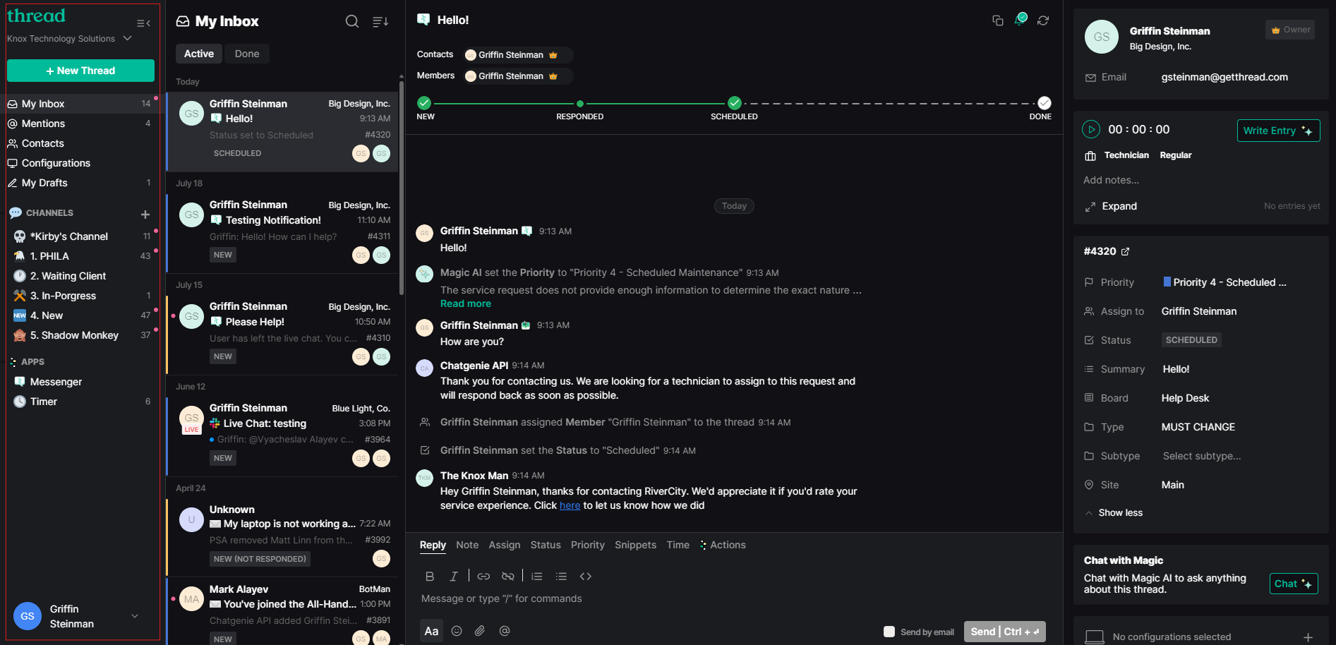 Inbox interface