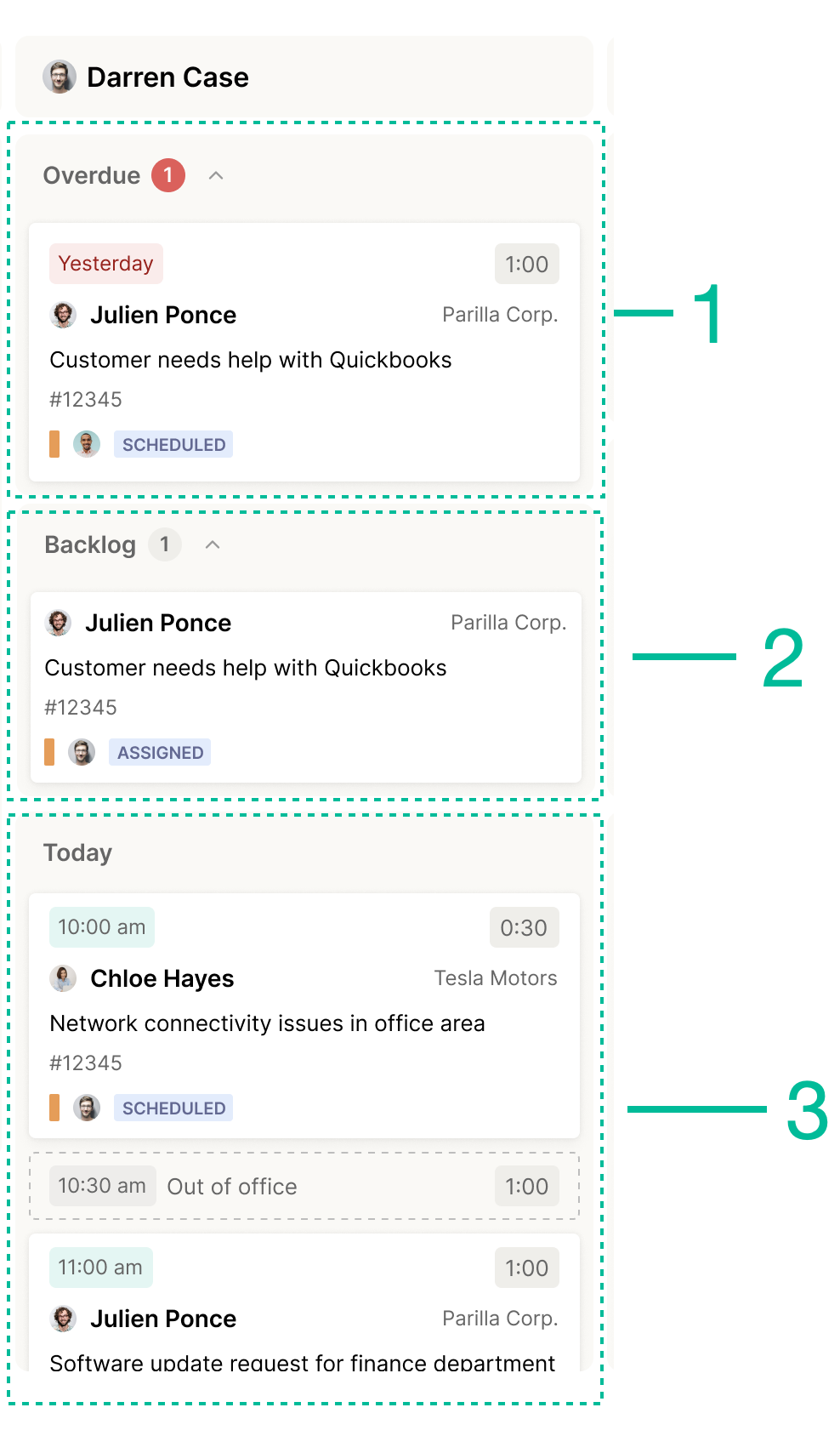 Overdue, Assigned, and day spaces within a Planner swimlane