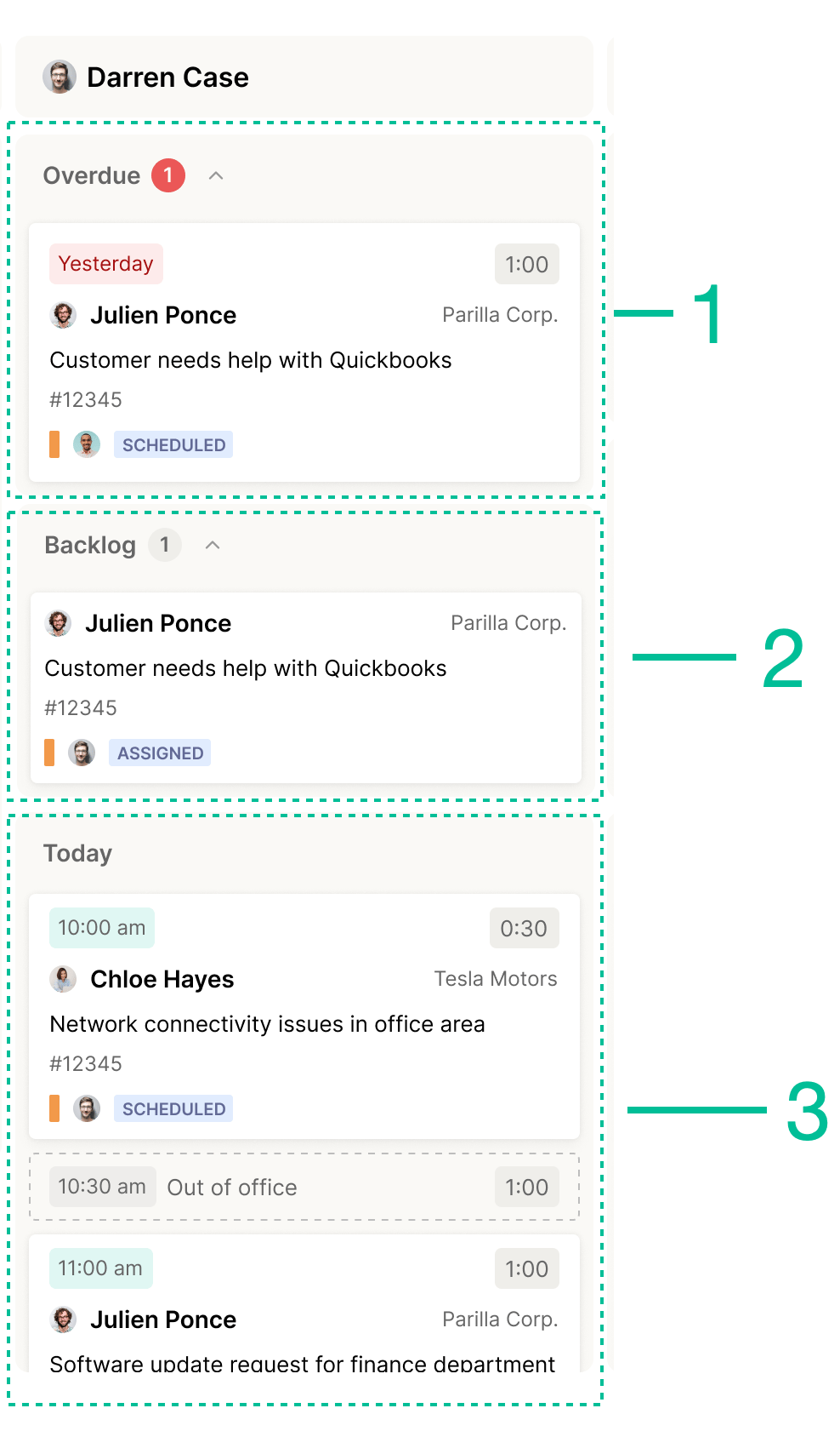 Overdue, Assigned, and day spaces within a Planner swimlane