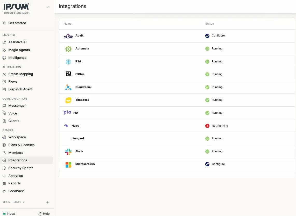 IT Glue integration in Thread Admin Integrations