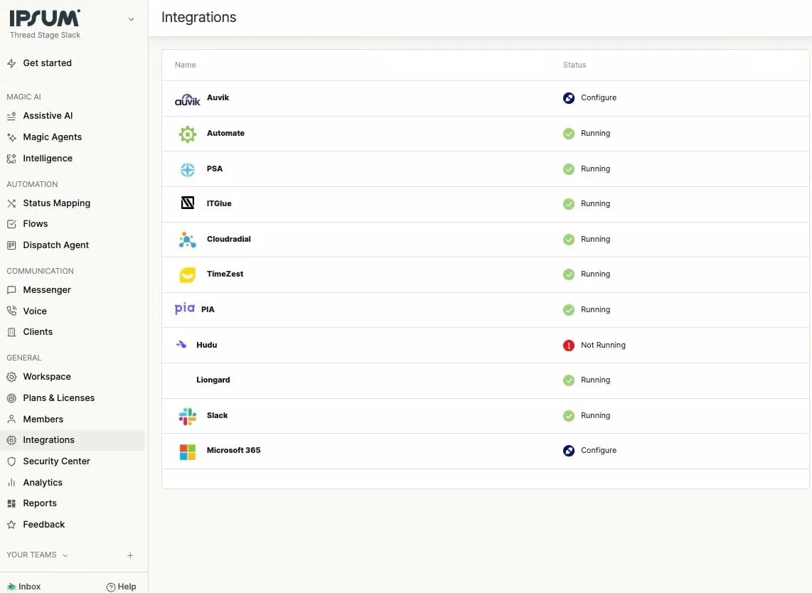 IT Glue integration in Thread Admin Integrations