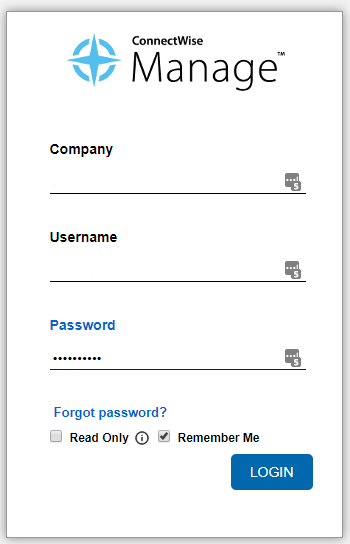 ConnectWise login screen