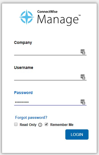 ConnectWise login screen