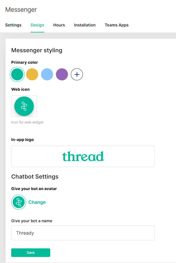Teams App support buttons with customized color