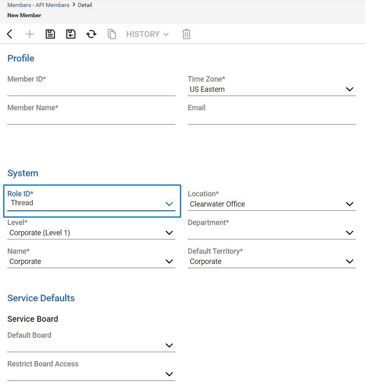 Restricted Board Access cleared under Service Defaults